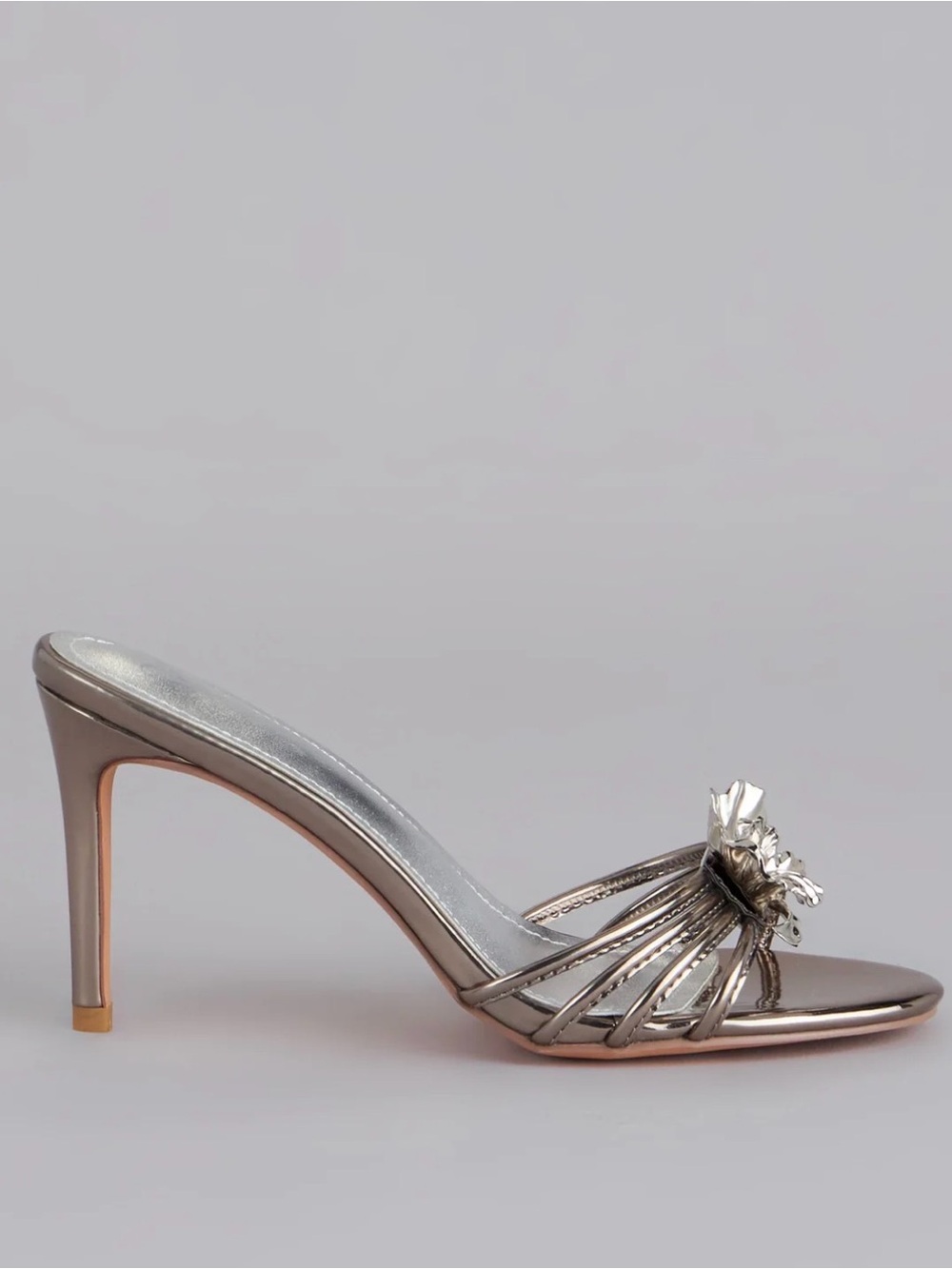REVOLVE Metallic Silver Floral-Embellished High Heel Mules - Picture 3 of 12